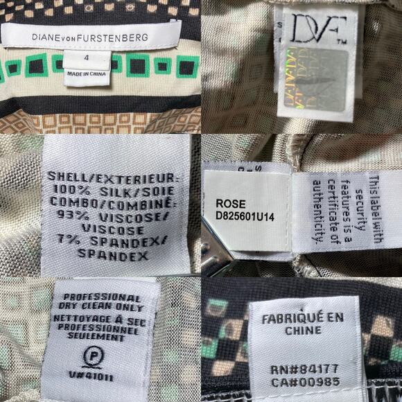 Diane Von Furstenberg Rose Print Silk Shift Dress Split Neck Striped Mini Size 4 - Picture 10 of 16